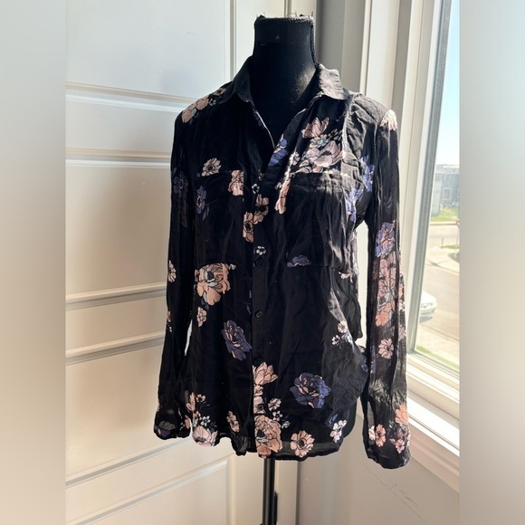 Cloth & Stone Anthropologie Floral Print Button Down Rayon Black Purple … - Picture 3 of 9
